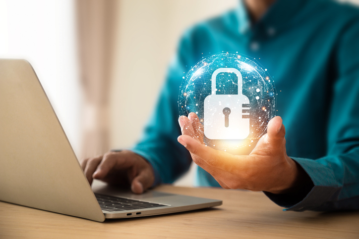 Lock icon and internet network security technology